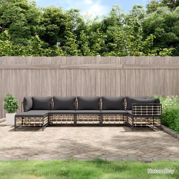 Salon de jardin 7 pcs avec coussins anthracite r�sine tress�e