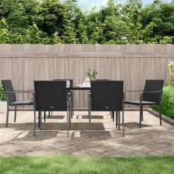 Ensemble &agrave; manger de jardin 7 pcs coussins r&eacute;sine tress&eacute;e acier
