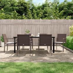 Ensemble &agrave; manger de jardin 7 pcs coussins r&eacute;sine tress&eacute;e acier