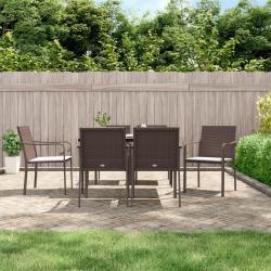 Ensemble &agrave; manger de jardin 7 pcs coussins r&eacute;sine tress&eacute;e acier
