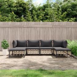 Salon de jardin 6 pcs avec coussins anthracite r&eacute;sine tress&eacute;e