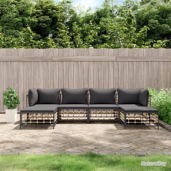Salon de jardin 6 pcs avec coussins anthracite r�sine tress�e