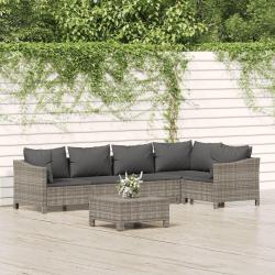 Salon de jardin 6 pcs avec coussins Gris R&eacute;sine tress&eacute;e