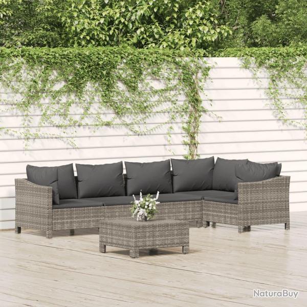 Salon de jardin 6 pcs avec coussins Gris R�sine tress�e