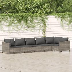 Salon de jardin 6 pcs avec coussins Gris R&eacute;sine tress&eacute;e