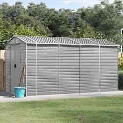 Abri de jardin gris clair 191 x 385 x 198 cm en acier galvanis&eacute;