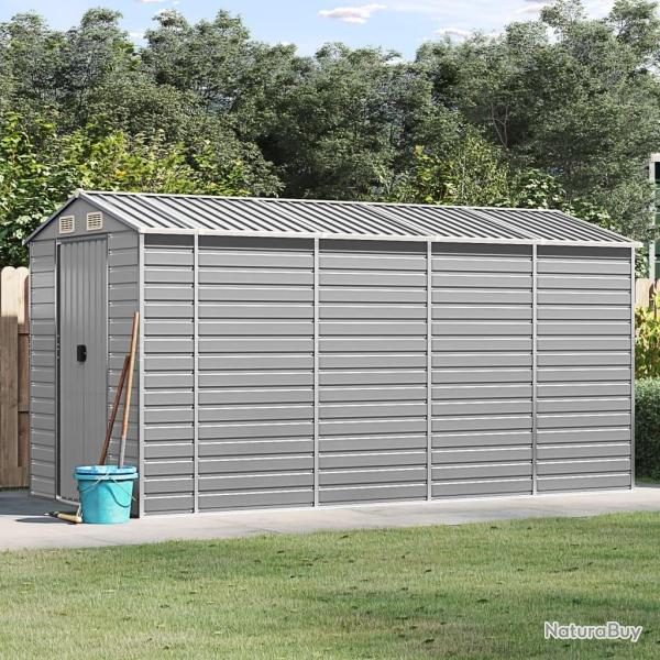 Abri de jardin gris clair 191 x 385 x 198 cm en acier galvanis�
