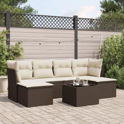 Salon de jardin avec coussins 7 pcs marron r&eacute;sine tress&eacute;e