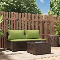 Salon de jardin 3 pcs avec coussins marron r&eacute;sine tress&eacute;e