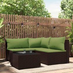 Salon de jardin 4 pcs avec coussins Marron R&eacute;sine tress&eacute;e