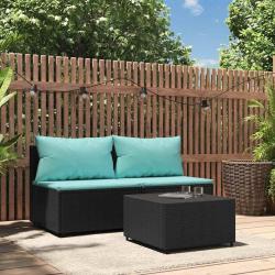 Salon de jardin 3 pcs avec coussins Noir R&eacute;sine tress&eacute;e