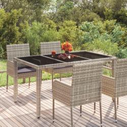 Table de jardin dessus en verre Gris 150x90x75cm R&eacute;sine tress&eacute;e