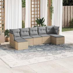 Salon de jardin avec coussins 7 pcs gris clair r&eacute;sine tress&eacute;e