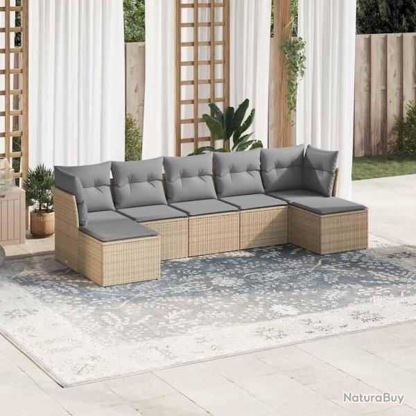 Salon de jardin avec coussins 7 pcs gris clair r�sine tress�e