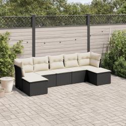 Salon de jardin 7 pcs avec coussins noir r&eacute;sine tress&eacute;e