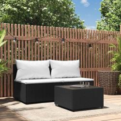 Salon de jardin 3 pcs avec coussins Noir R&eacute;sine tress&eacute;e