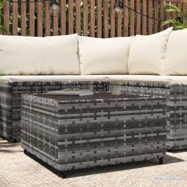 Table basse de jardin carr� gris 50x50x30 cm r�sine tress�e