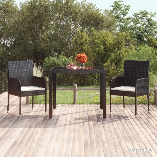 Table de jardin dessus en verre Noir 90x90x75 cm R�sine tress�e