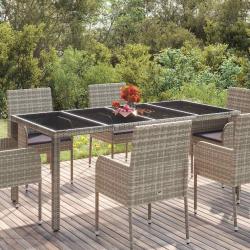 Table de jardin dessus en verre Gris 190x90x75cm R&eacute;sine tress&eacute;e