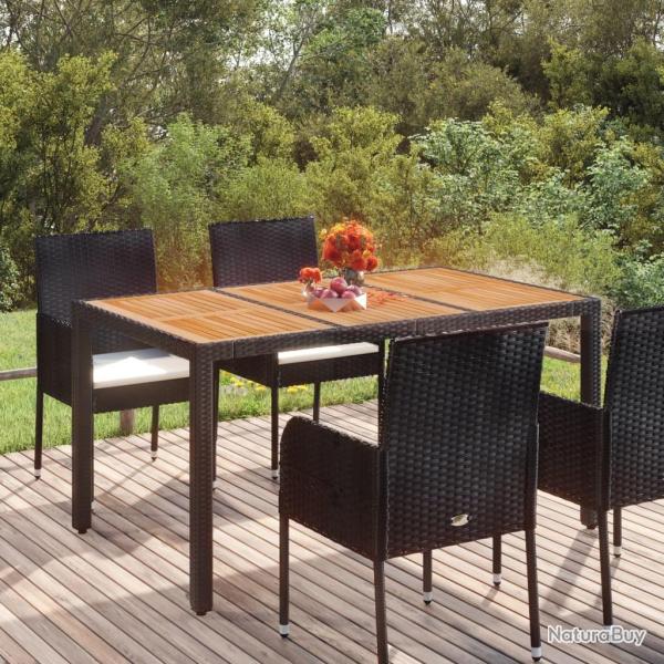 Table de jardin dessus en bois Noir 150x90x75 cm R�sine tress�e