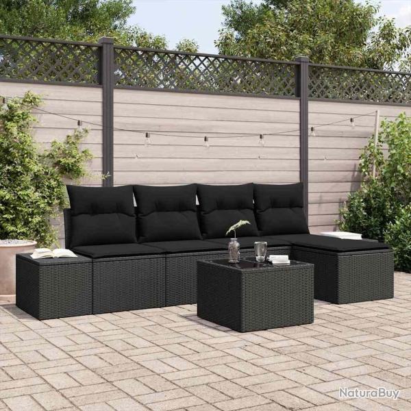 Ensemble de canap� de jardin avec coussin 6 pcs Noir polyrotin