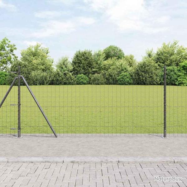 Cl�ture avec poteau Gris 0,8 x 25 m Acier