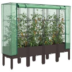 Jardini&egrave;re sur&eacute;lev&eacute;e avec housse aspect rotin 160x40x140 cm