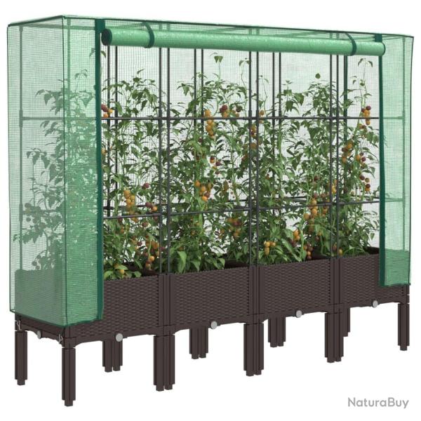 Jardini�re sur�lev�e avec housse aspect rotin 160x40x140 cm