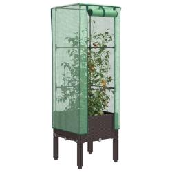 Jardini&egrave;re sur&eacute;lev&eacute;e avec housse aspect rotin 40x40x140 cm
