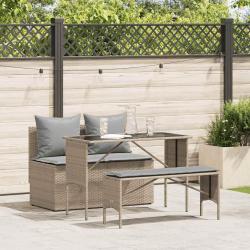 Ensemble &agrave; manger de jardin et coussins 3 pcs Beige poly rotin
