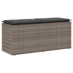 Banc de jardin avec coussin gris 110x40x44 cm r&eacute;sine tress&eacute;e