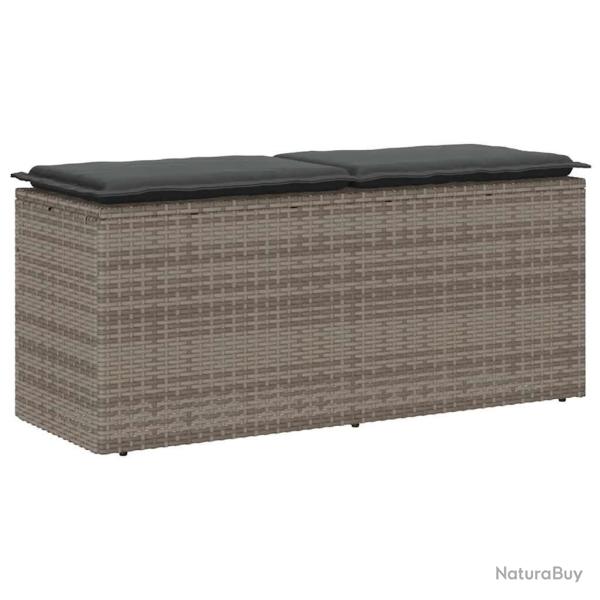 Banc de jardin avec coussin gris 110x40x44 cm r�sine tress�e