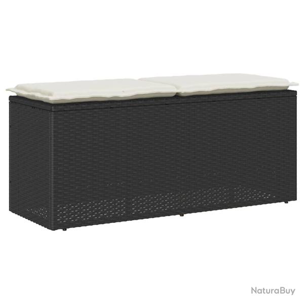 Banc de jardin avec coussin noir 110x40x44 cm r�sine tress�e