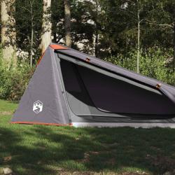 Tente de camping tunnel 1 personne gris et orange imperm&eacute;able
