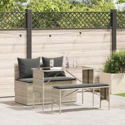 Ensemble &agrave; manger de jardin 3pcs coussins gris clair poly rotin