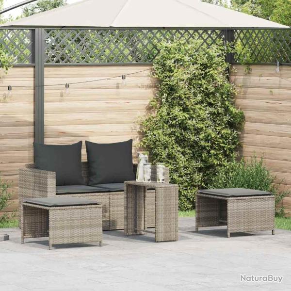 Salon de jardin 5 pcs coussins empilable gris clair polyrotin
