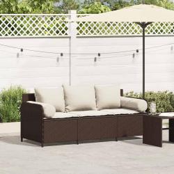 Canap&eacute; de jardin avec coussins 3 places brun r&eacute;sine tress&eacute;e