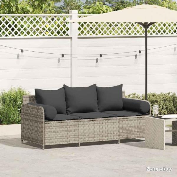 Canap� de jardin et coussins 3 places gris clair r�sine tress�e