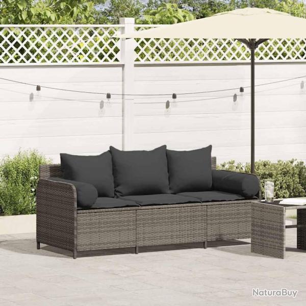Canap� de jardin avec coussins 3 places gris r�sine tress�e