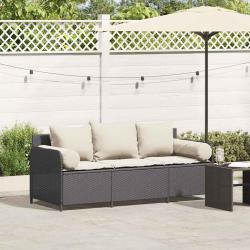Canap&eacute; de jardin avec coussins 3 places noir r&eacute;sine tress&eacute;e
