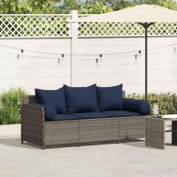 Canap&eacute; de jardin avec coussins 3 places gris r&eacute;sine tress&eacute;e
