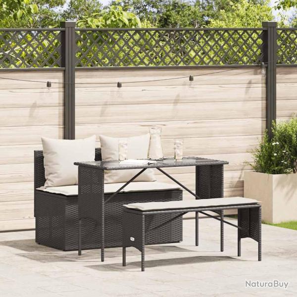 Ensemble � manger de jardin avec coussins 3 pcs Noir