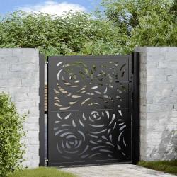 Portail de jardin noir 100x100 cm en acier avec motif flamme