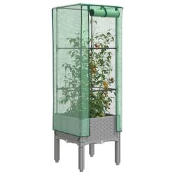 Jardini&egrave;re sur&eacute;lev&eacute;e avec housse aspect rotin 40x40x140 cm