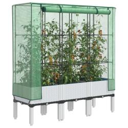 Jardini&egrave;re sur&eacute;lev&eacute;e avec housse aspect rotin 120x40x140 cm