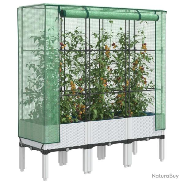 Jardini�re sur�lev�e avec housse aspect rotin 120x40x140 cm