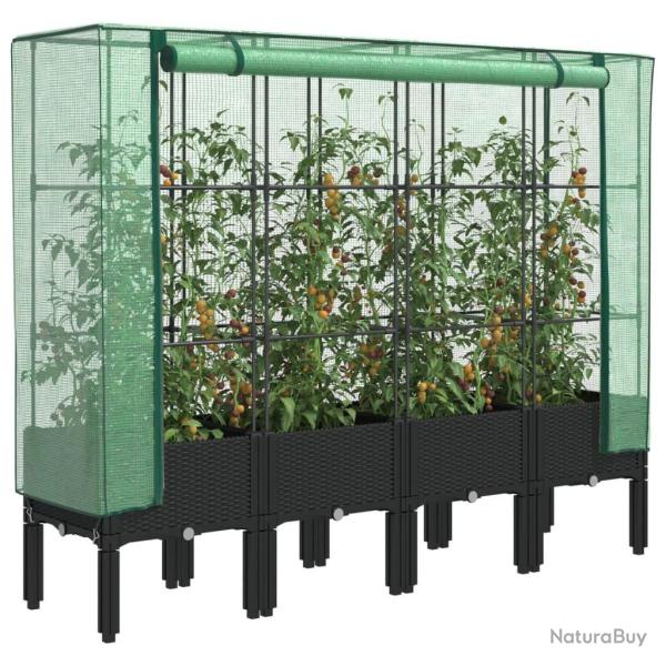 Jardini�re sur�lev�e avec housse aspect rotin 160x40x140 cm