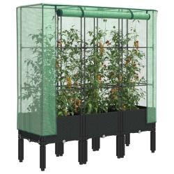 Jardini&egrave;re sur&eacute;lev&eacute;e avec housse aspect rotin 120x40x140 cm