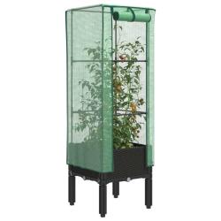 Jardini&egrave;re sur&eacute;lev&eacute;e avec housse aspect rotin 40x40x140 cm