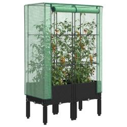 Jardini&egrave;re sur&eacute;lev&eacute;e avec housse aspect rotin 80x40x140 cm